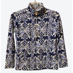 Lilly Pulitzer Women's Small 1/2 Zip Elephant Pattern Top Navy White